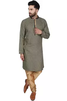 Black embroidered jaquard kurta-pajama