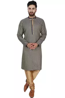 Blue embroidered jaquard kurta-pajama