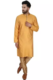 Gold embroidered jaquard kurta-pajama