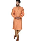 Orange embroidered jaquard kurta-pajama