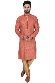 Red embroidered jaquard kurta-pajama