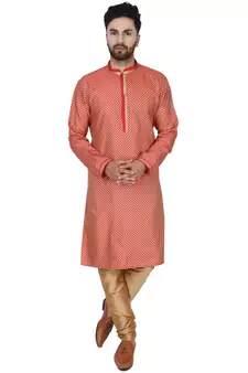 Red embroidered jaquard kurta-pajama
