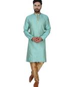 Turquoise embroidered jaquard kurta-pajama