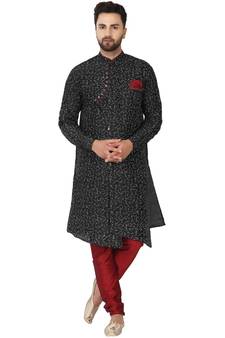 Black embroidered art silk kurta-pajama