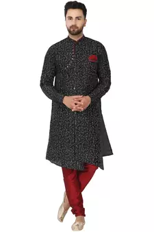 Black embroidered art silk kurta-pajama