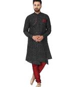 Black embroidered art silk kurta-pajama