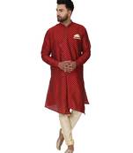 Red embroidered art silk kurta-pajama