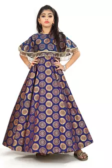 Kids Blue Festival Wear Gown Dress 