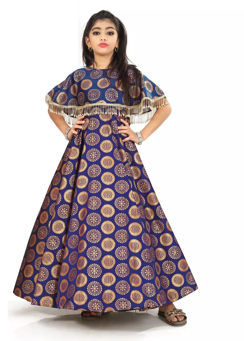 Kids Blue Festival Wear Gown Dress 