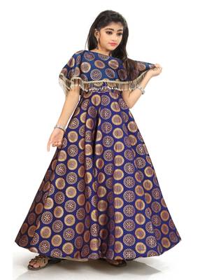 Kids Blue Festival Wear Gown Dress  4