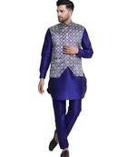 Blue printed art silk kurta-pajama