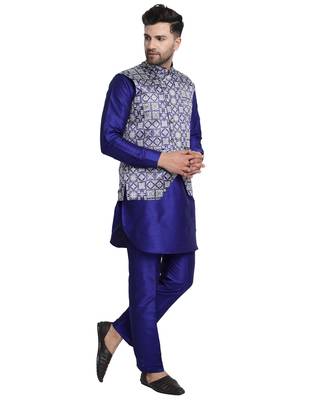 Blue printed art silk kurta-pajama 2