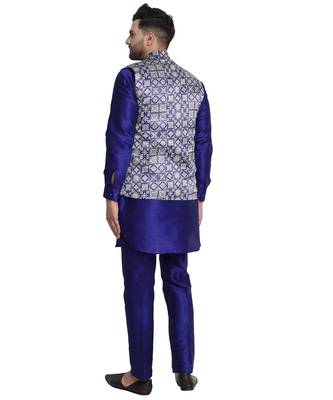 Blue printed art silk kurta-pajama 4
