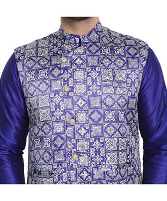 Blue printed art silk kurta-pajama 5