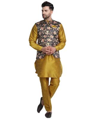 Brown printed art silk kurta-pajama 1