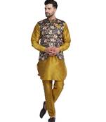 Brown printed art silk kurta-pajama
