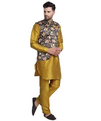 Brown printed art silk kurta-pajama 2