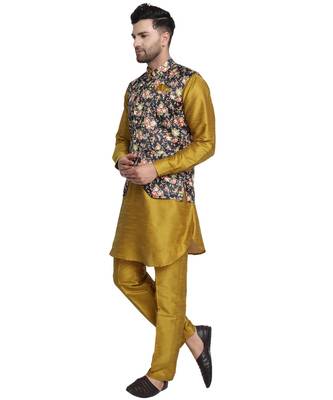 Brown printed art silk kurta-pajama 3