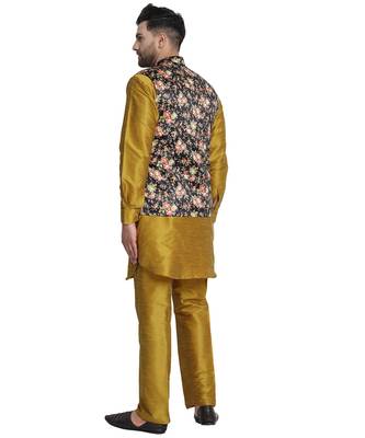 Brown printed art silk kurta-pajama 4