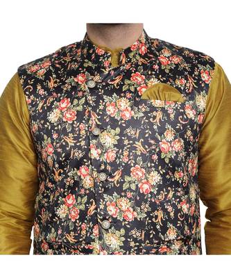 Brown printed art silk kurta-pajama 5
