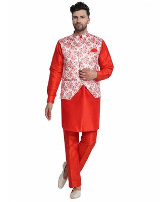 Red printed art silk kurta-pajama 1