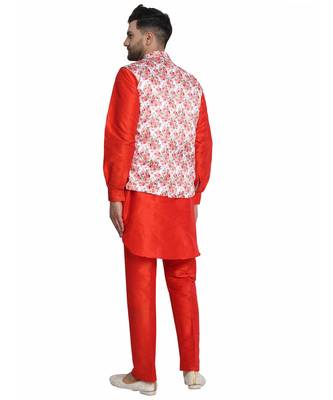 Red printed art silk kurta-pajama 4