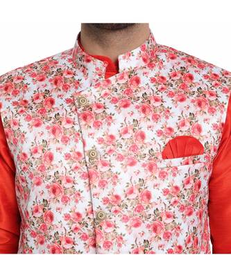 Red printed art silk kurta-pajama 5