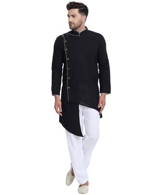Black plain cotton kurta-pajama 1