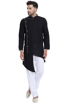 Black plain cotton kurta-pajama
