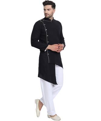 Black plain cotton kurta-pajama 2