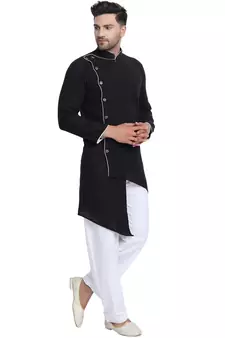 Black plain cotton kurta-pajama