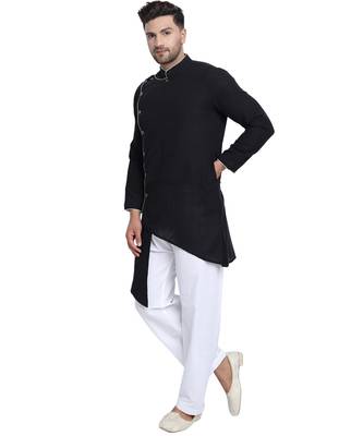 Black plain cotton kurta-pajama 3