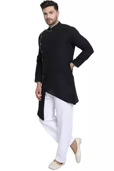 Black plain cotton kurta-pajama