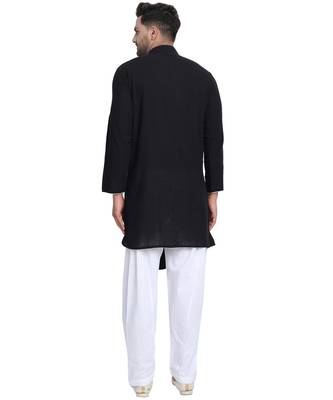 Black plain cotton kurta-pajama 4