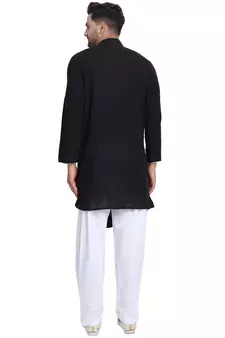 Black plain cotton kurta-pajama