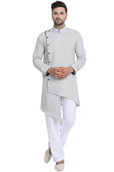 Grey plain cotton kurta-pajama