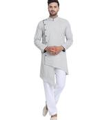 Grey plain cotton kurta-pajama