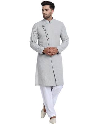 Grey plain cotton kurta-pajama 1