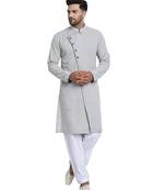 Grey plain cotton kurta-pajama