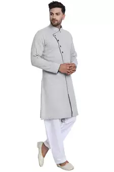 Grey plain cotton kurta-pajama