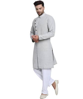 Grey plain cotton kurta-pajama 3
