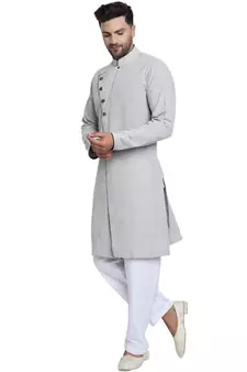 Grey plain cotton kurta-pajama