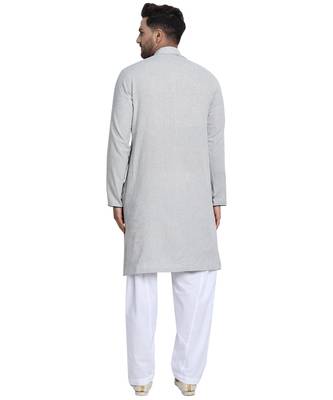 Grey plain cotton kurta-pajama 4