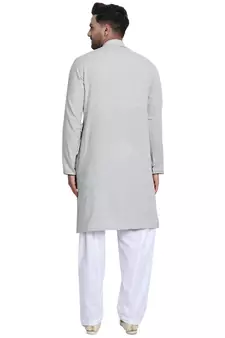 Grey plain cotton kurta-pajama