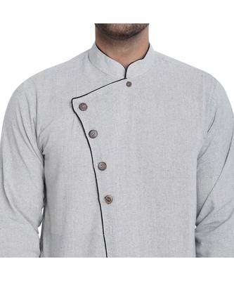 Grey plain cotton kurta-pajama 5