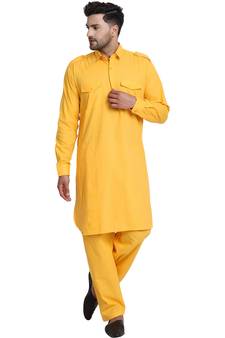 Gold plain cotton kurta-pajama