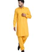 Gold plain cotton kurta-pajama