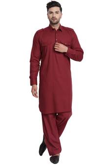 Red plain cotton kurta-pajama