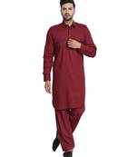 Red plain cotton kurta-pajama