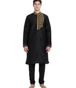 Black embroidered art silk kurta-pajama